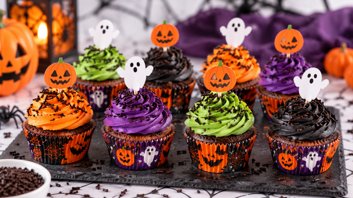 Cupcakes d’Halloween au chocolat & glaçages colorés 👻🧁