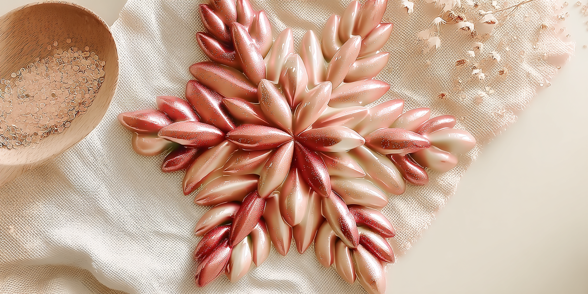 Entremets en forme d’étoile aux finitions nacrées roses et dorées