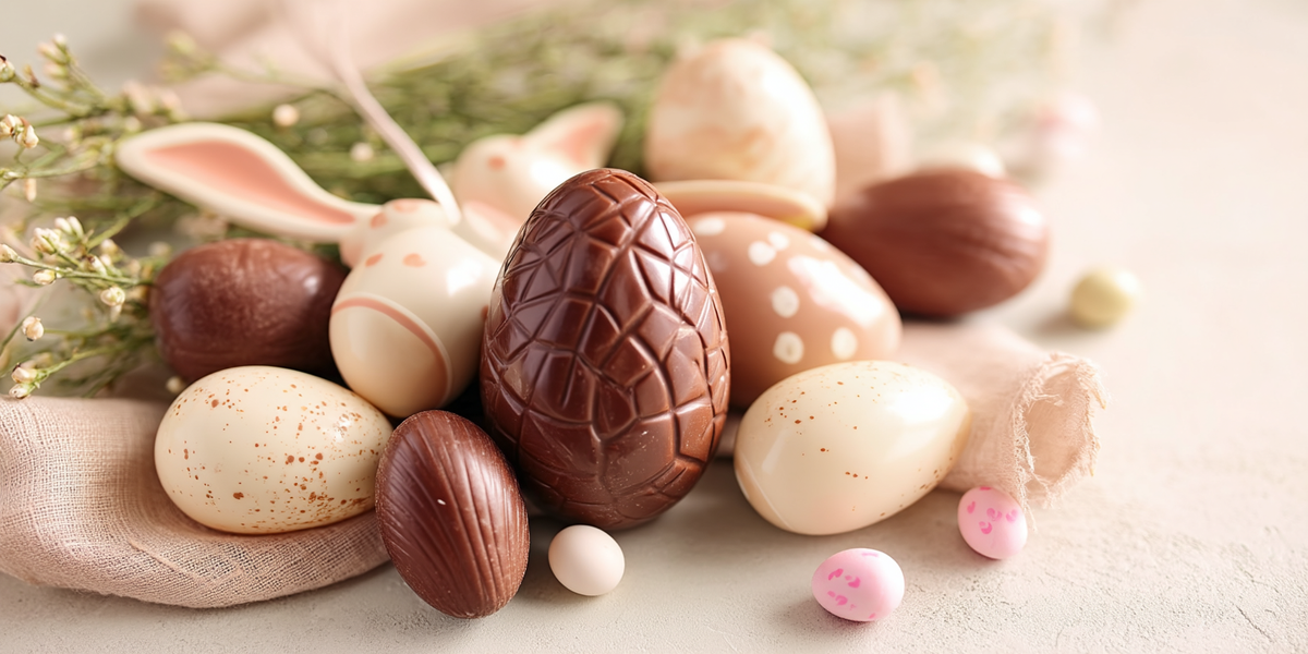 Œufs de Pâques en chocolat assortis et décorés