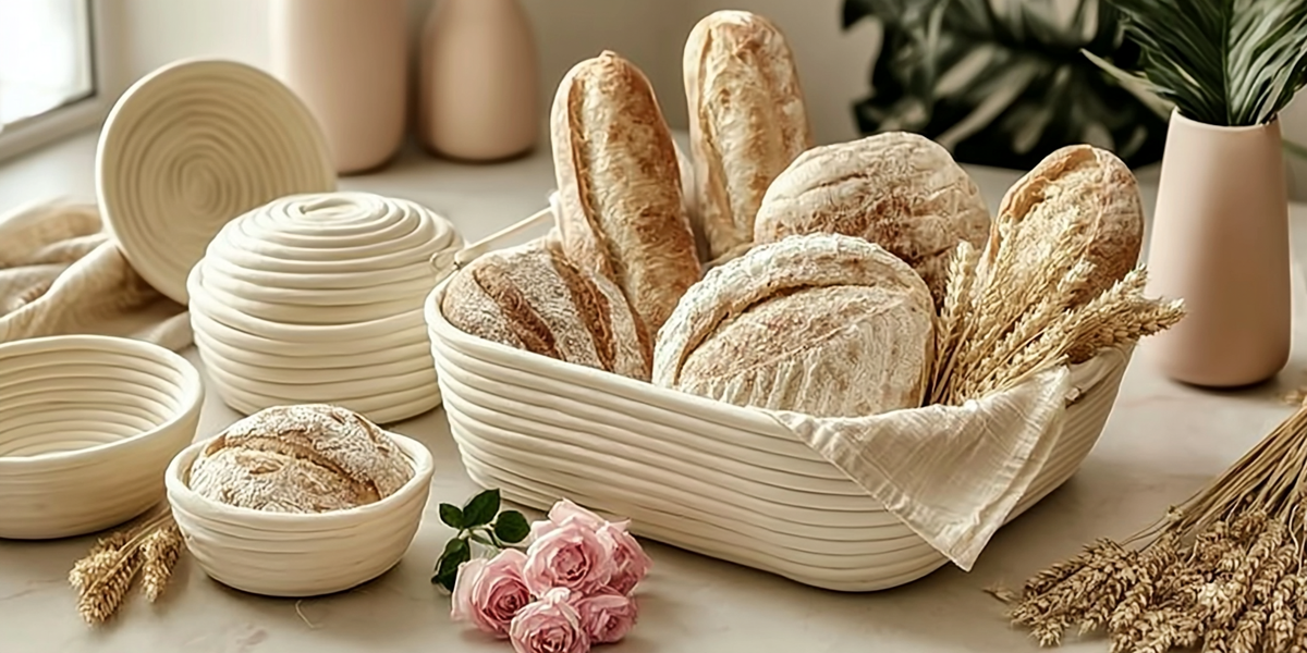 Bannetons de boulangerie avec pains artisanaux