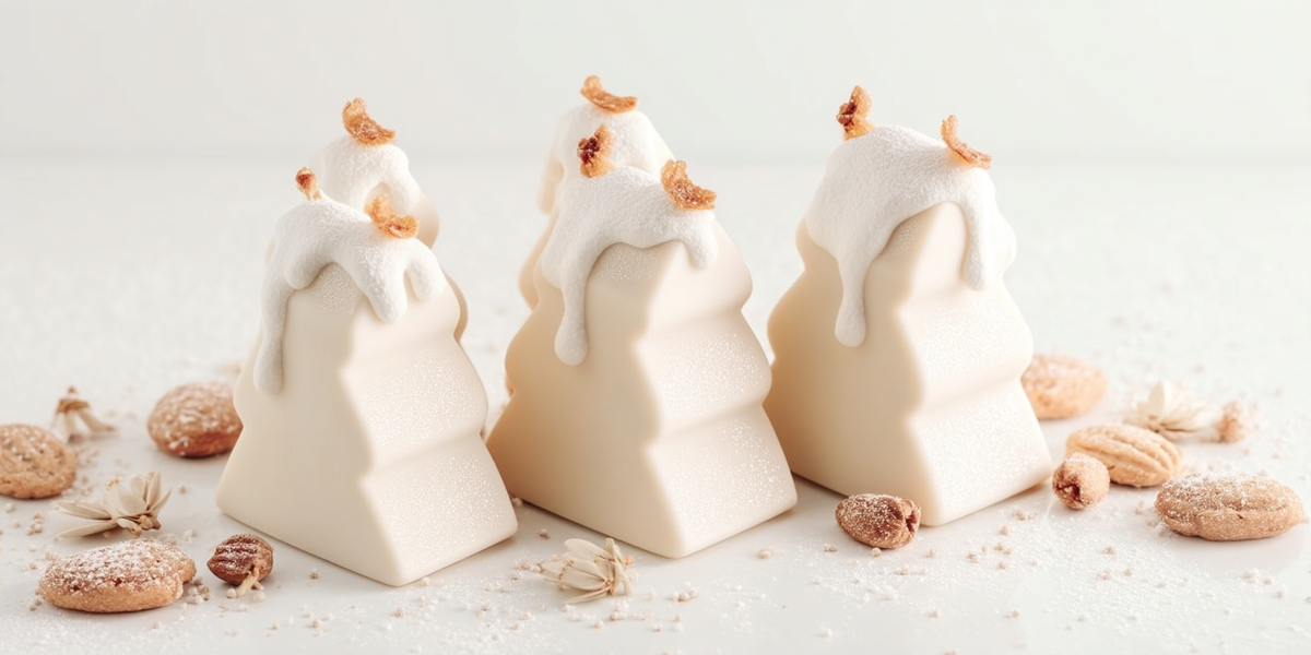 Entremets individuels en forme de sapin avec finition velours blanche