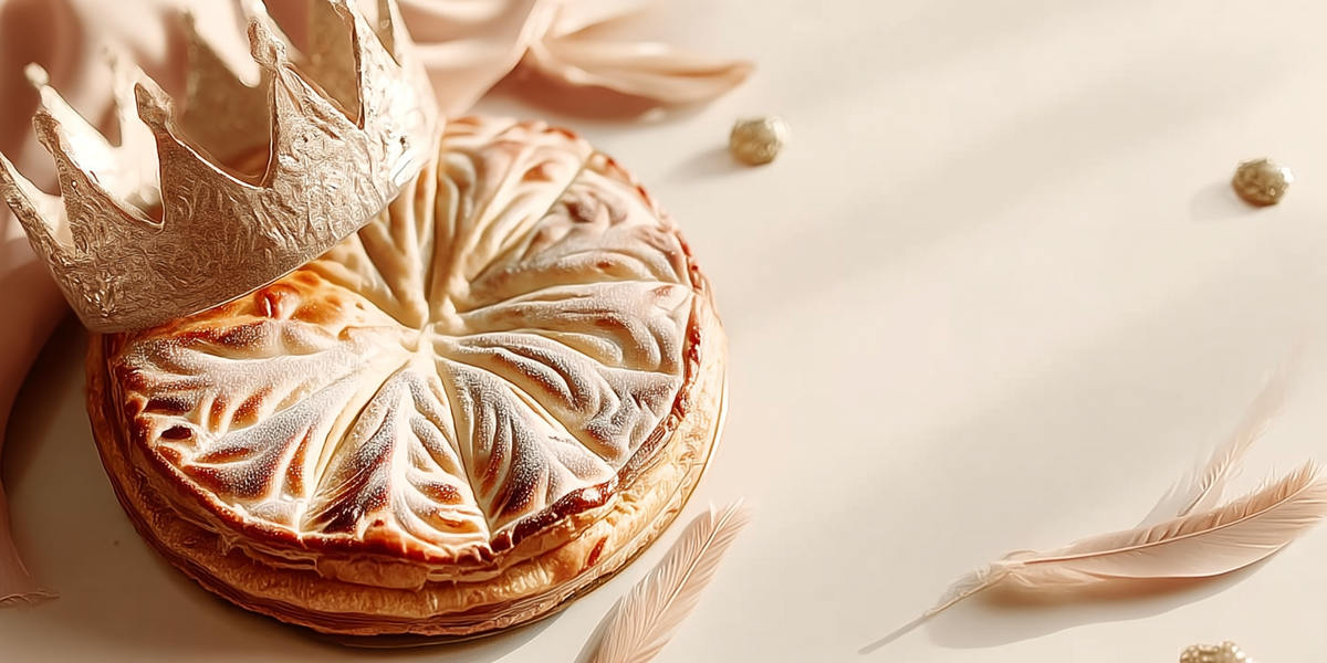 Galette des Rois décorée avec couronne dorée
