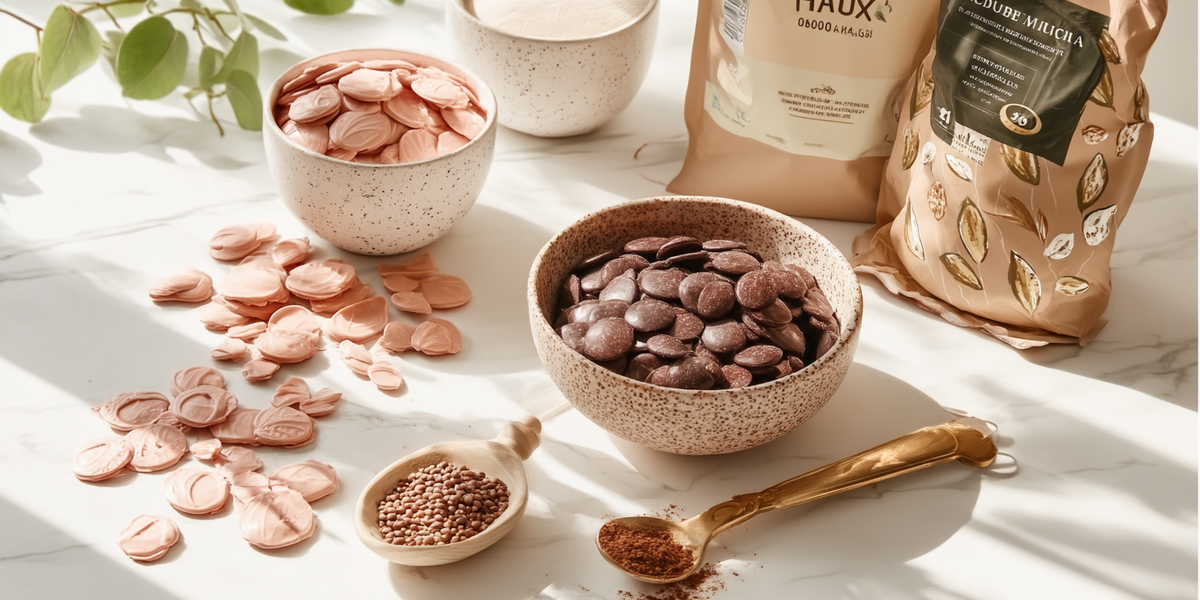 Palets et pistoles de chocolat de différentes couleurs