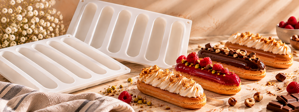 moules en slicone blancs à éclair avec éclairs décorés
