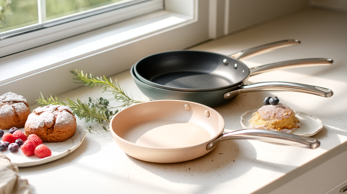 Poêles de cuisine avec revêtement antiadhésif et manches en inox