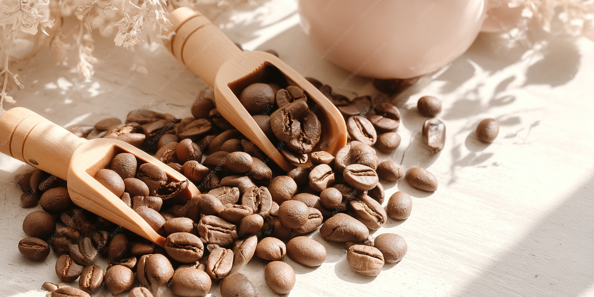 Grains de café avec cuillères en bois