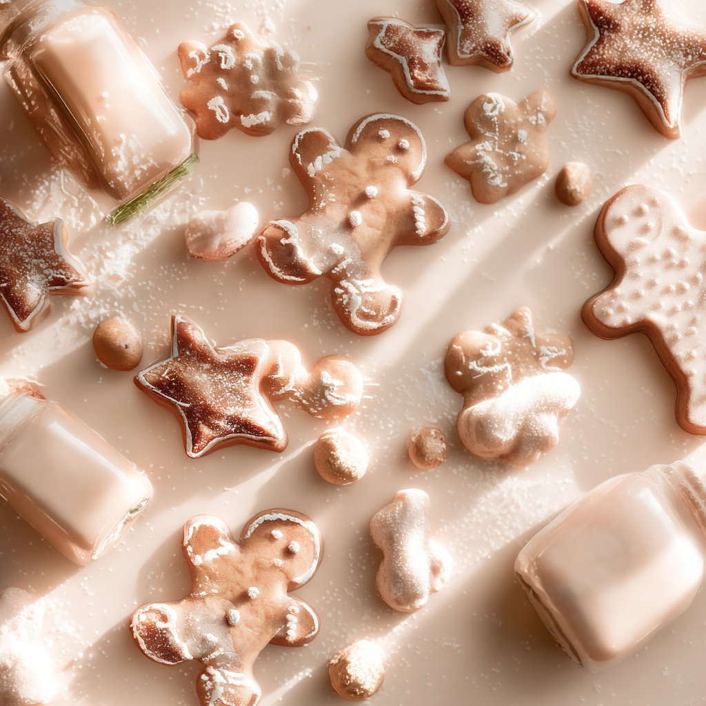 Biscuits de Noël décorés en forme de bonhommes en pain d’épices et d’étoiles