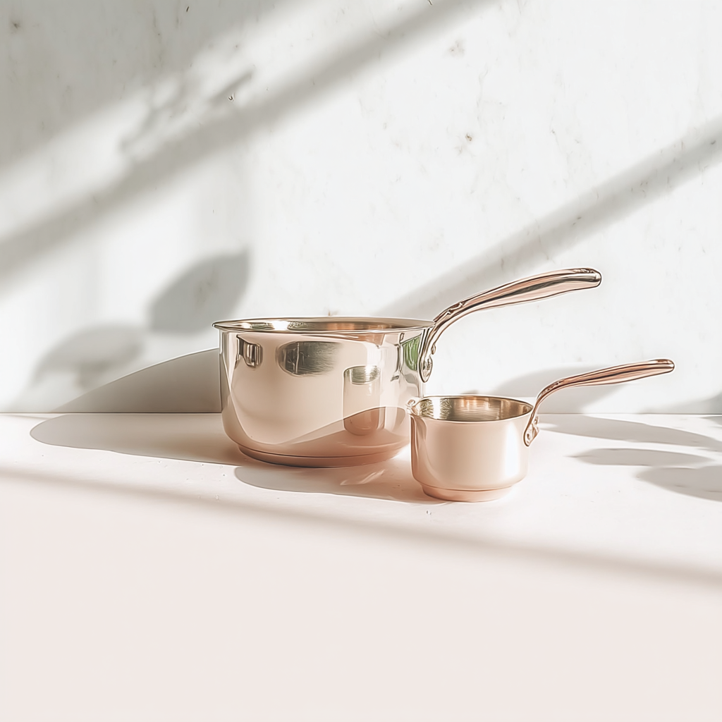 Casseroles en inox avec manches longs