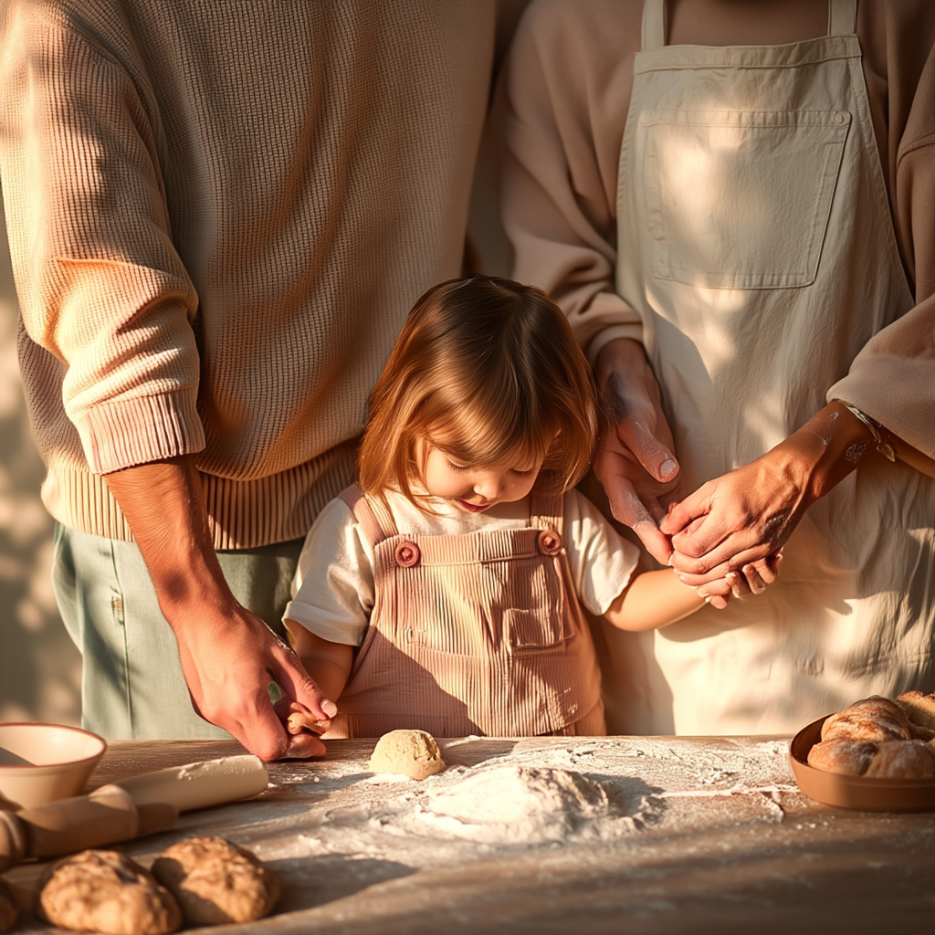 Atelier pâtisserie en famille avec enfant préparant une pâte