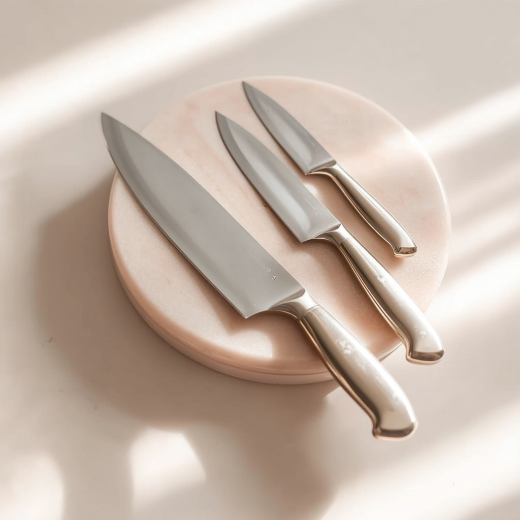 Assortiment de couteaux de cuisine en acier inoxydable avec manches métalliques