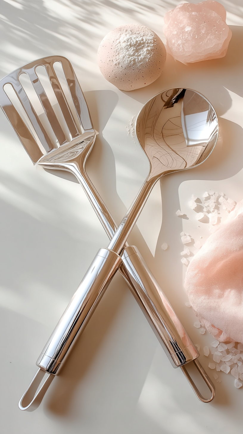 Spatule ajourée et cuillère de cuisine en inox