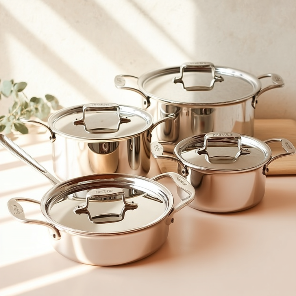 Batterie de cuisine en inox avec faitouts, sauteuse et couvercles