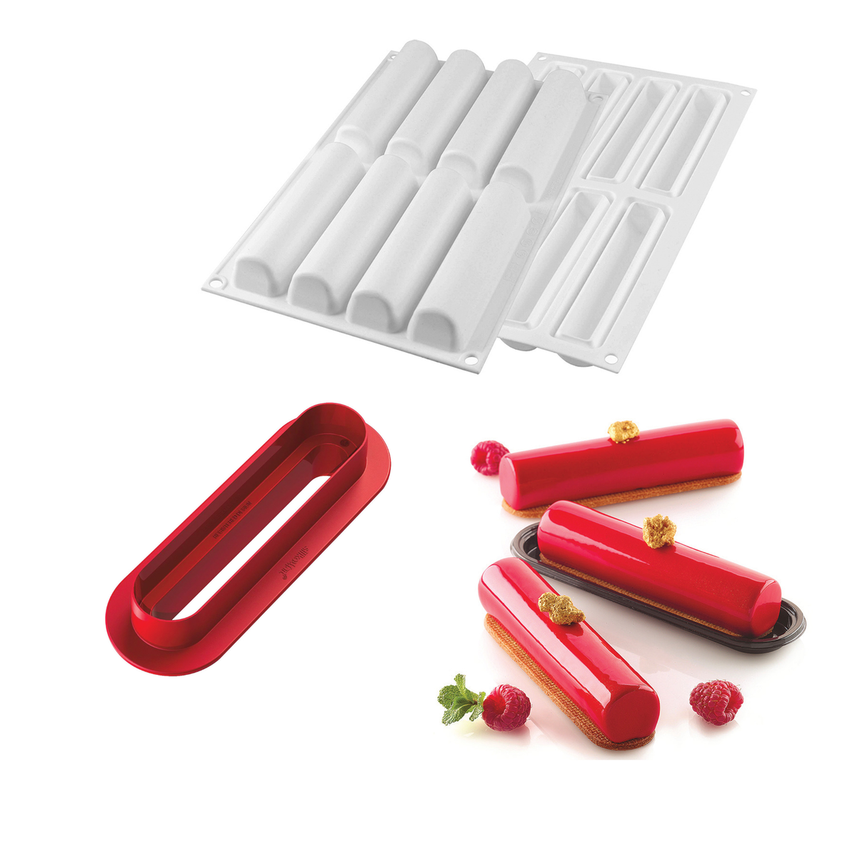 Moule silicone Finger 8 empreintes avec découpoir – Entremets individuels à la framboise