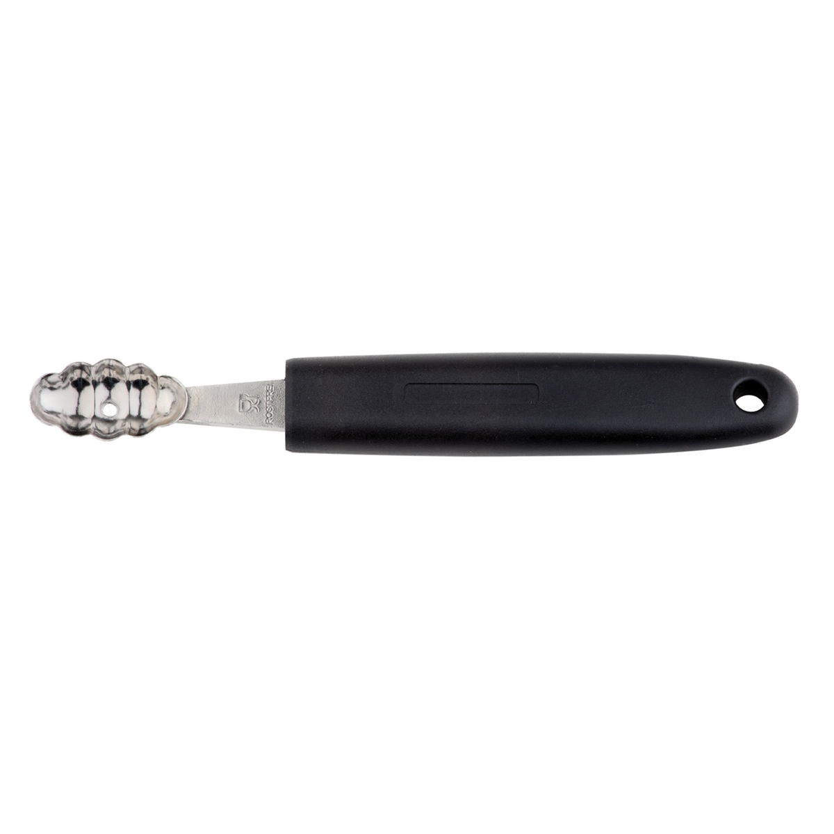 Cuillère décorative cannelée en inox avec manche noir pour fruits et légumes