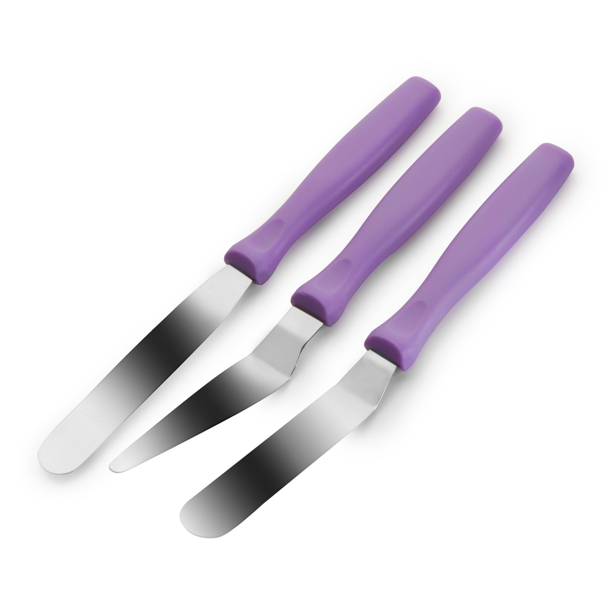 Lot de 3 spatules de pâtisserie en inox, manches violets
