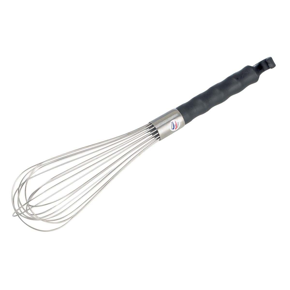 Fouet de cuisine professionnel en inox avec manche noir antidérapant
