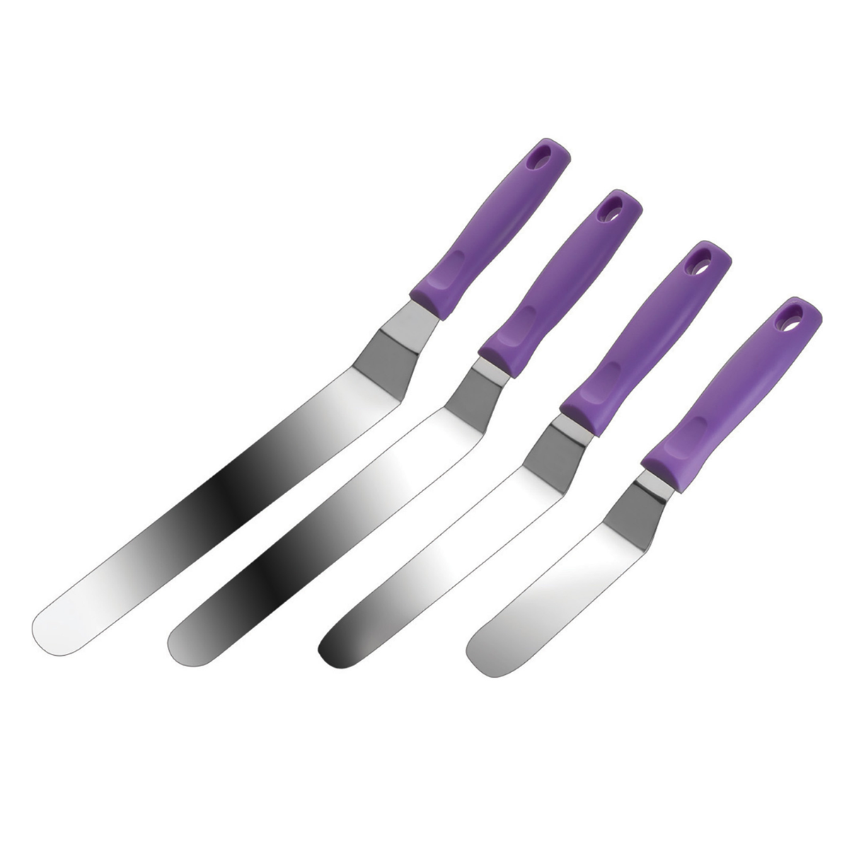 Lot de 4 spatules coudées en inox, manches violets
