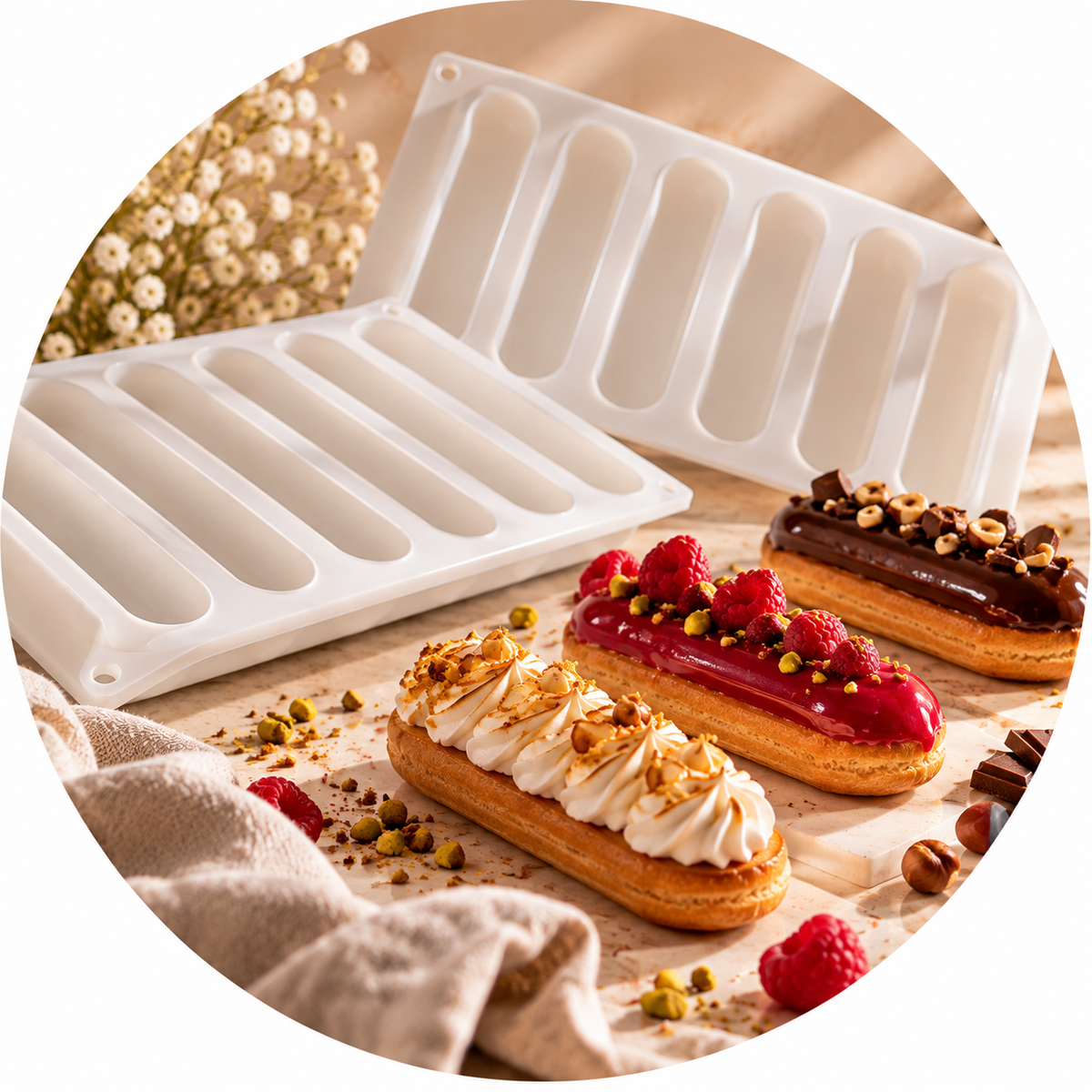 moules en silicone blancs avec éclairs