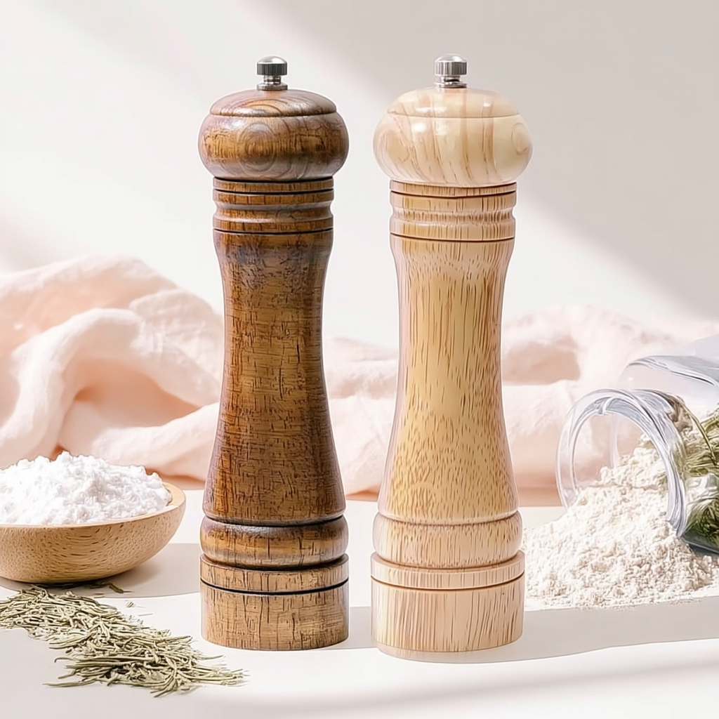 Moulins à sel et à poivre en bois clair et foncé