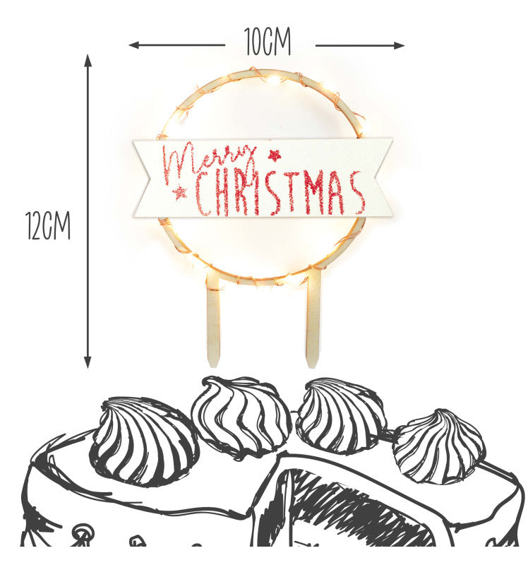 Cake topper Merry Christmas LED 10 × 12 cm pour décoration de gâteau