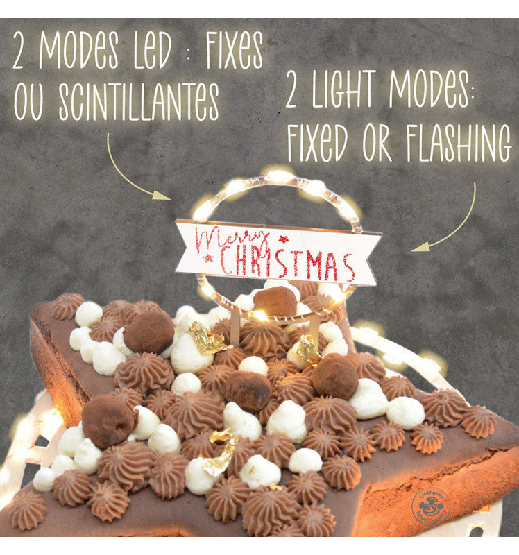 Cake topper lumineux Merry Christmas avec deux modes LED