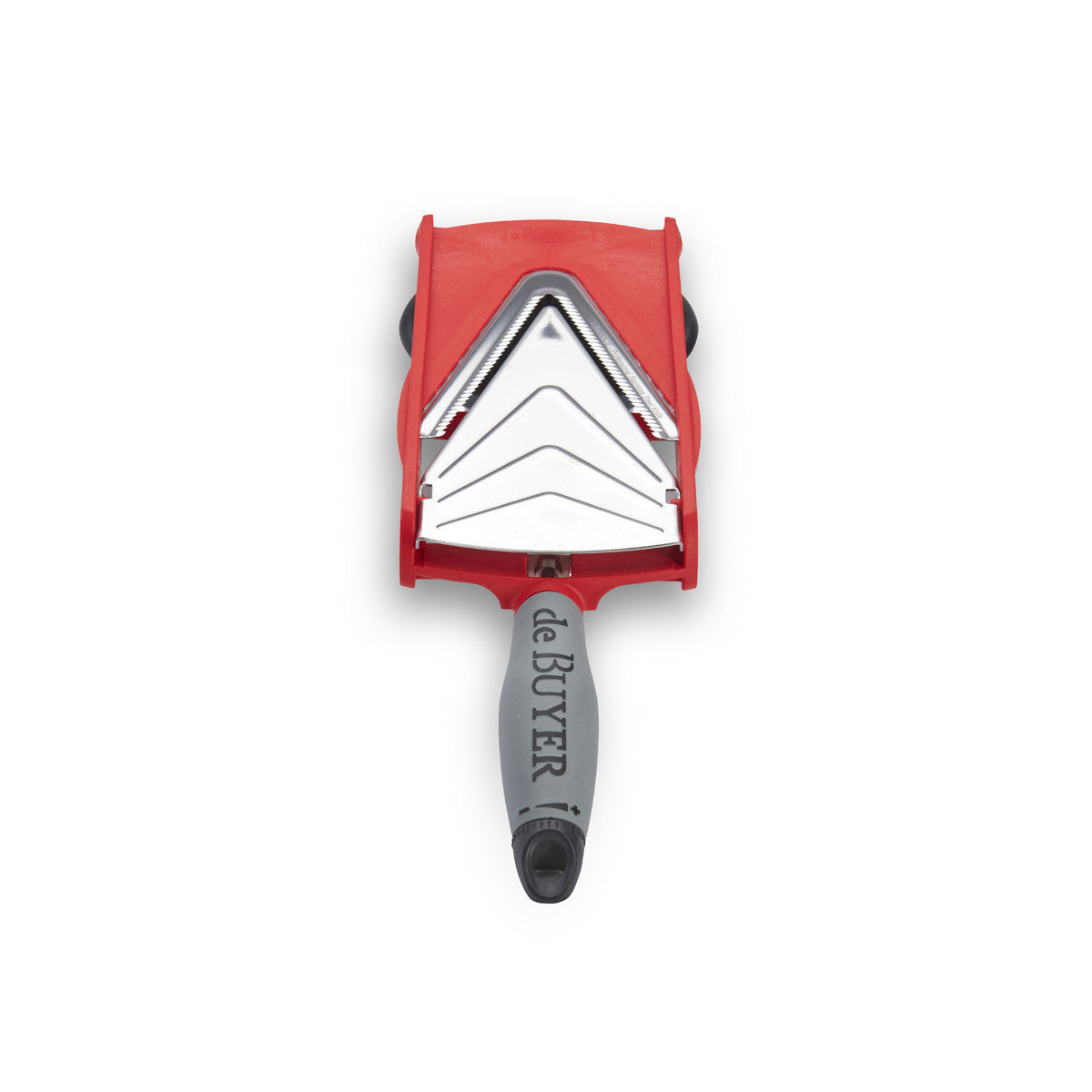 Mandoline Kobra rouge de Buyer, vue de dessus sur la lame en V
