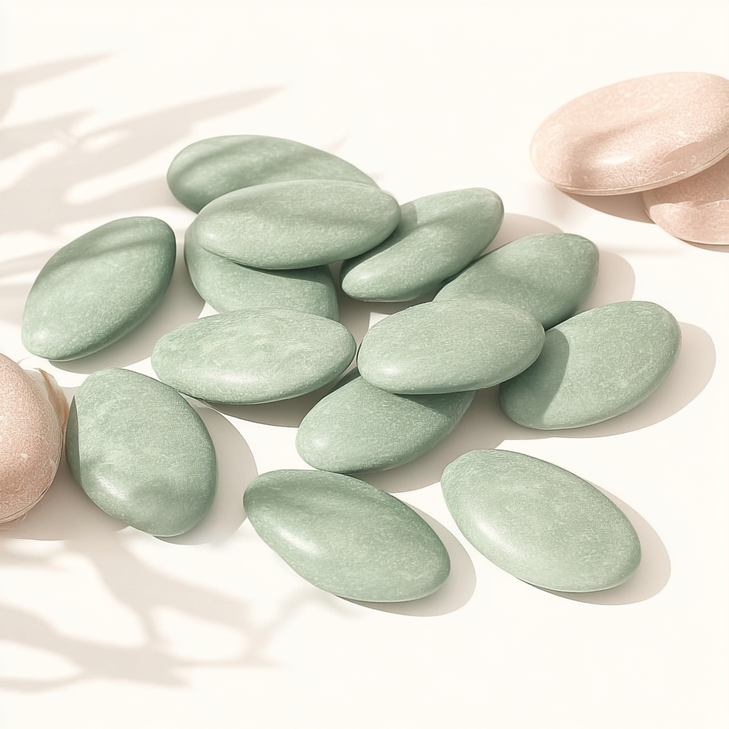 Dragées vert pastel à la finition nacrée