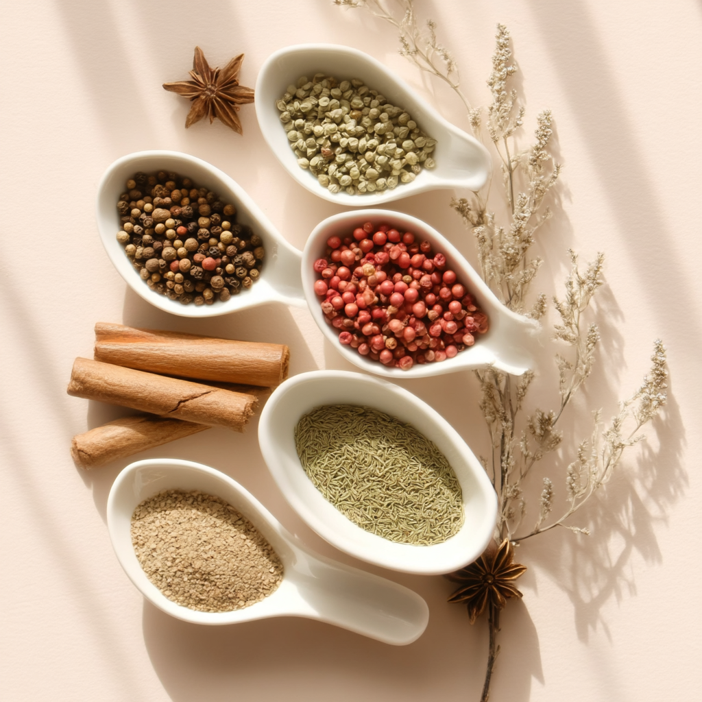 Épices et aromates variés pour la cuisine et la pâtisserie