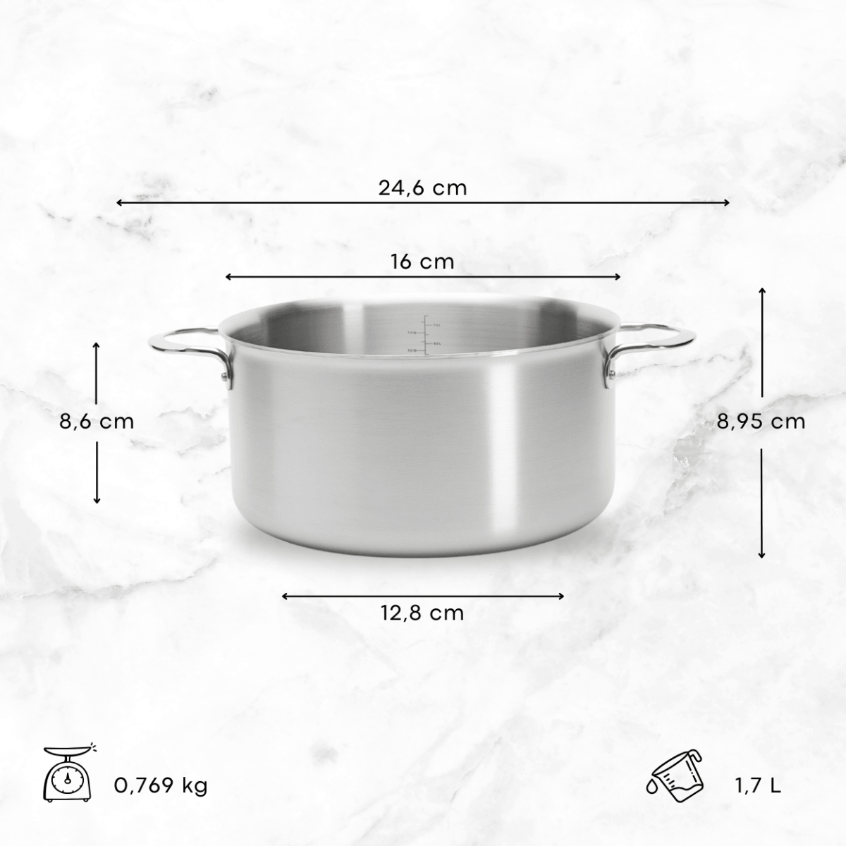 Dimensions du faitout en inox De Buyer 16 cm