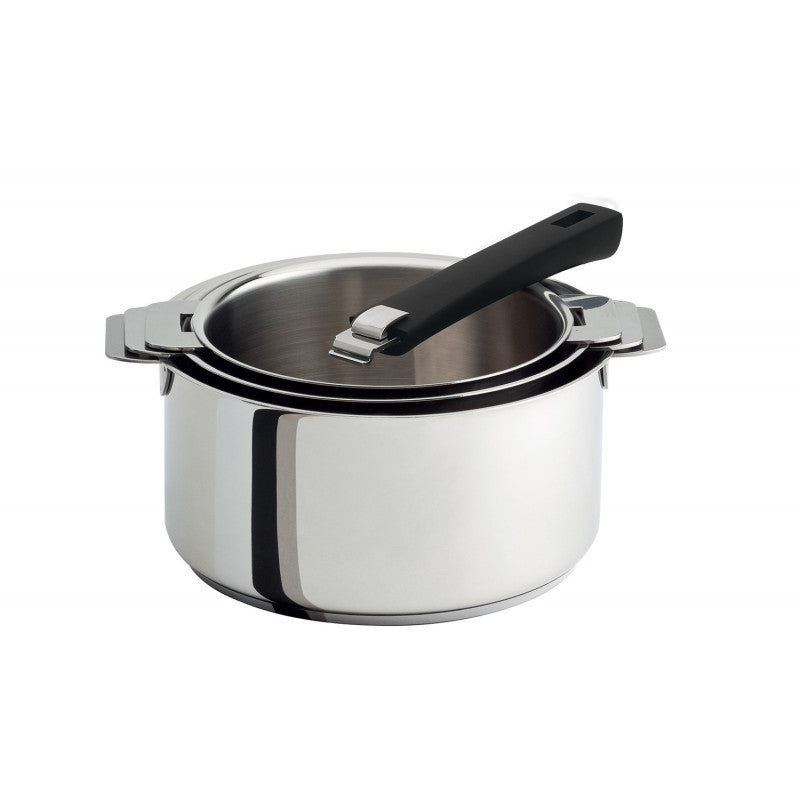 Lot de 3 casseroles en inox Cristel avec poignée amovible noire