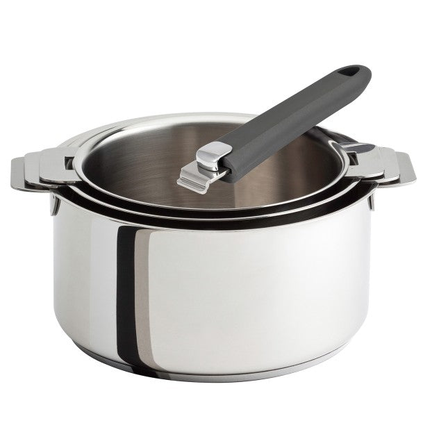 Lot de 3 casseroles en inox Cristel avec poignée amovible grise