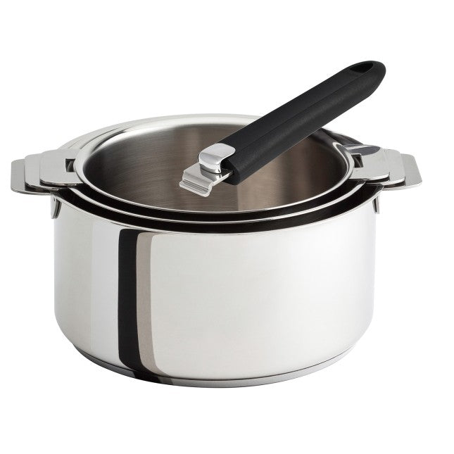 Lot de 3 casseroles en inox Cristel avec poignée amovible noire