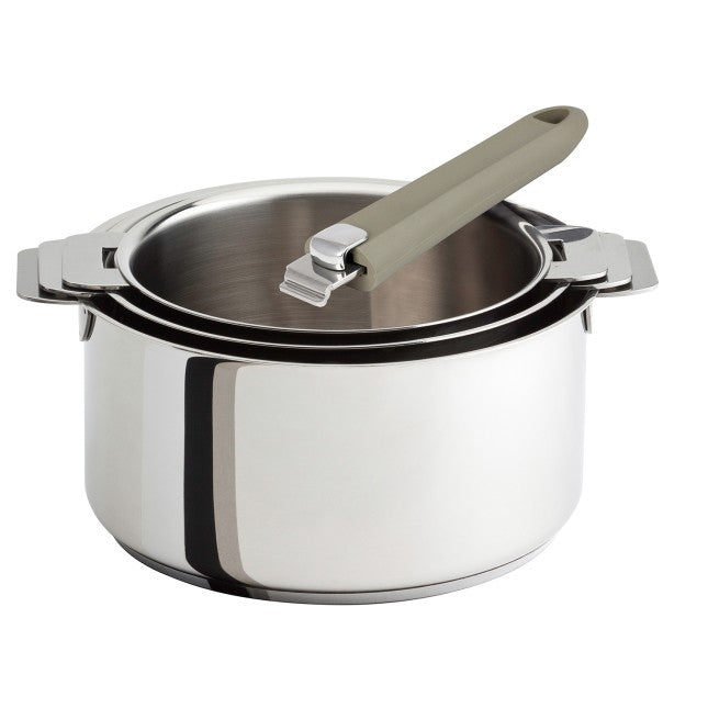 Lot de 3 casseroles en inox Cristel avec poignée amovible taupe