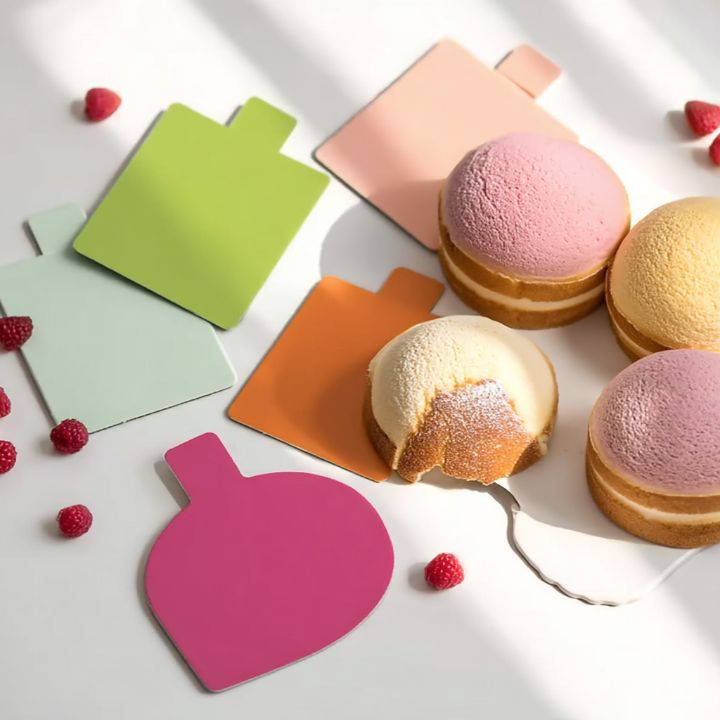 Supports à gâteaux individuels colorés avec languette pour pâtisseries et entremets