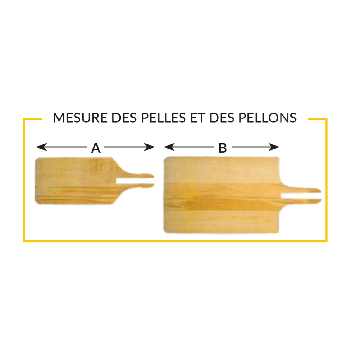 Schéma des dimensions de pelles et pellons en bois pour boulangerie