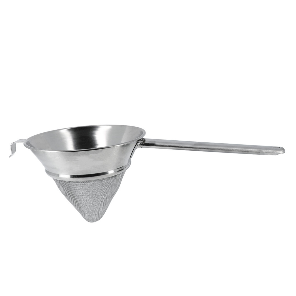 Passoire conique en inox à maille fine avec manche long
