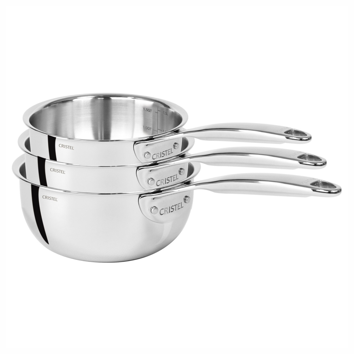 Lot de 3 casseroles en inox Cristel avec poignées fixes