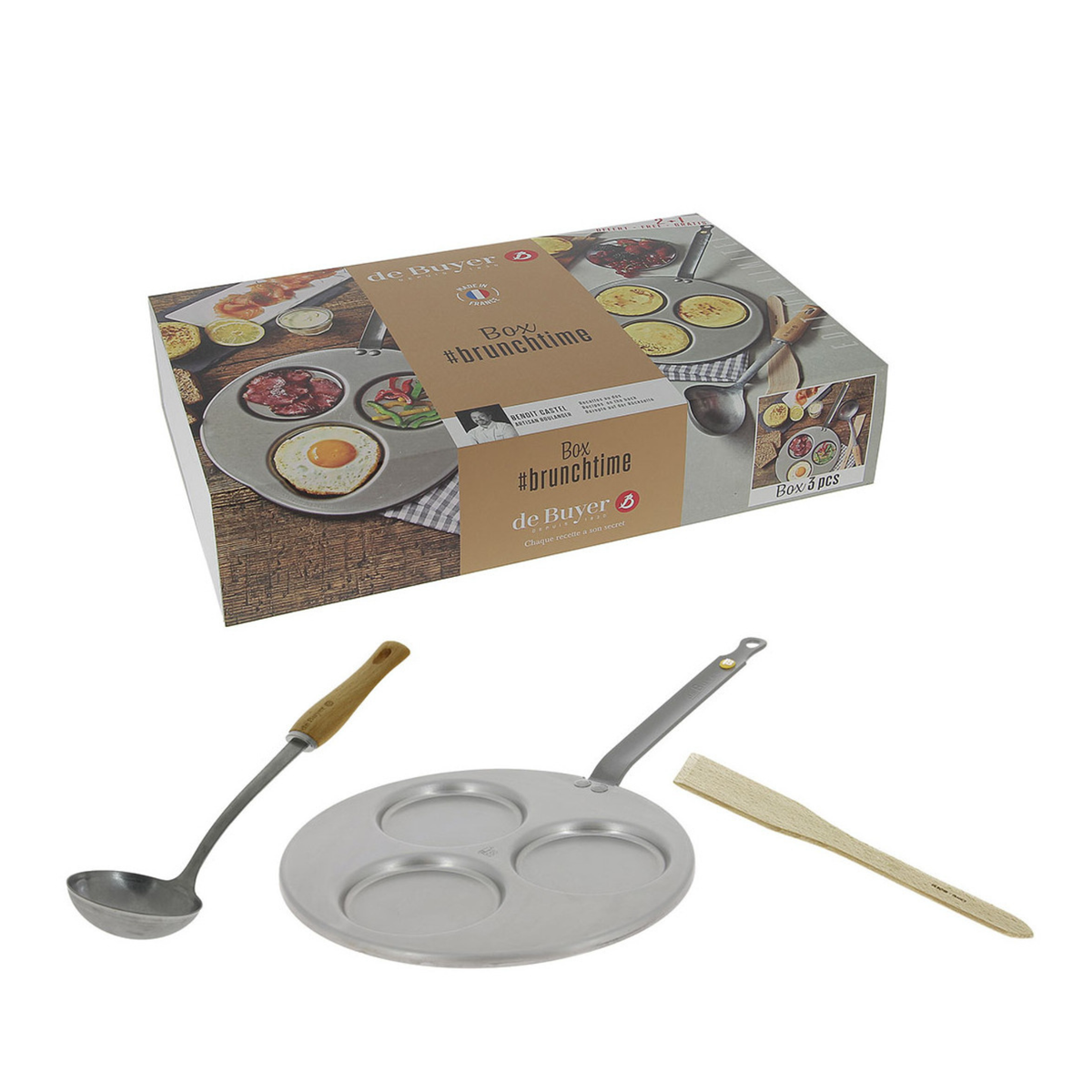 Coffret Brunch Time De Buyer avec poêle 3 empreintes et ustensiles