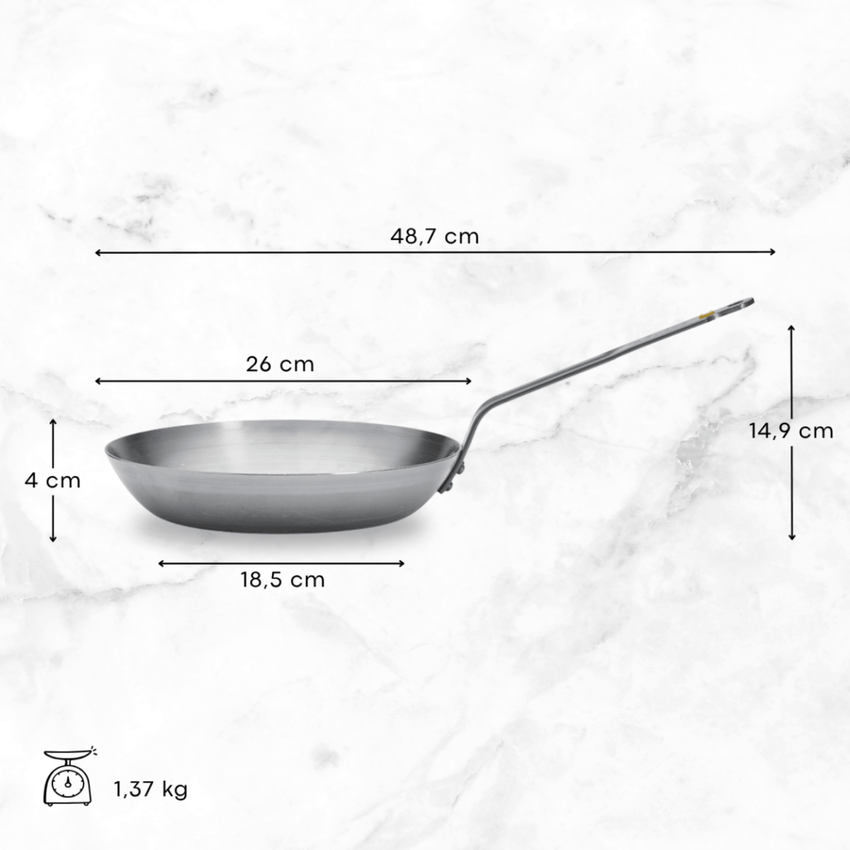 Poêle grill en acier 26 cm – dimensions