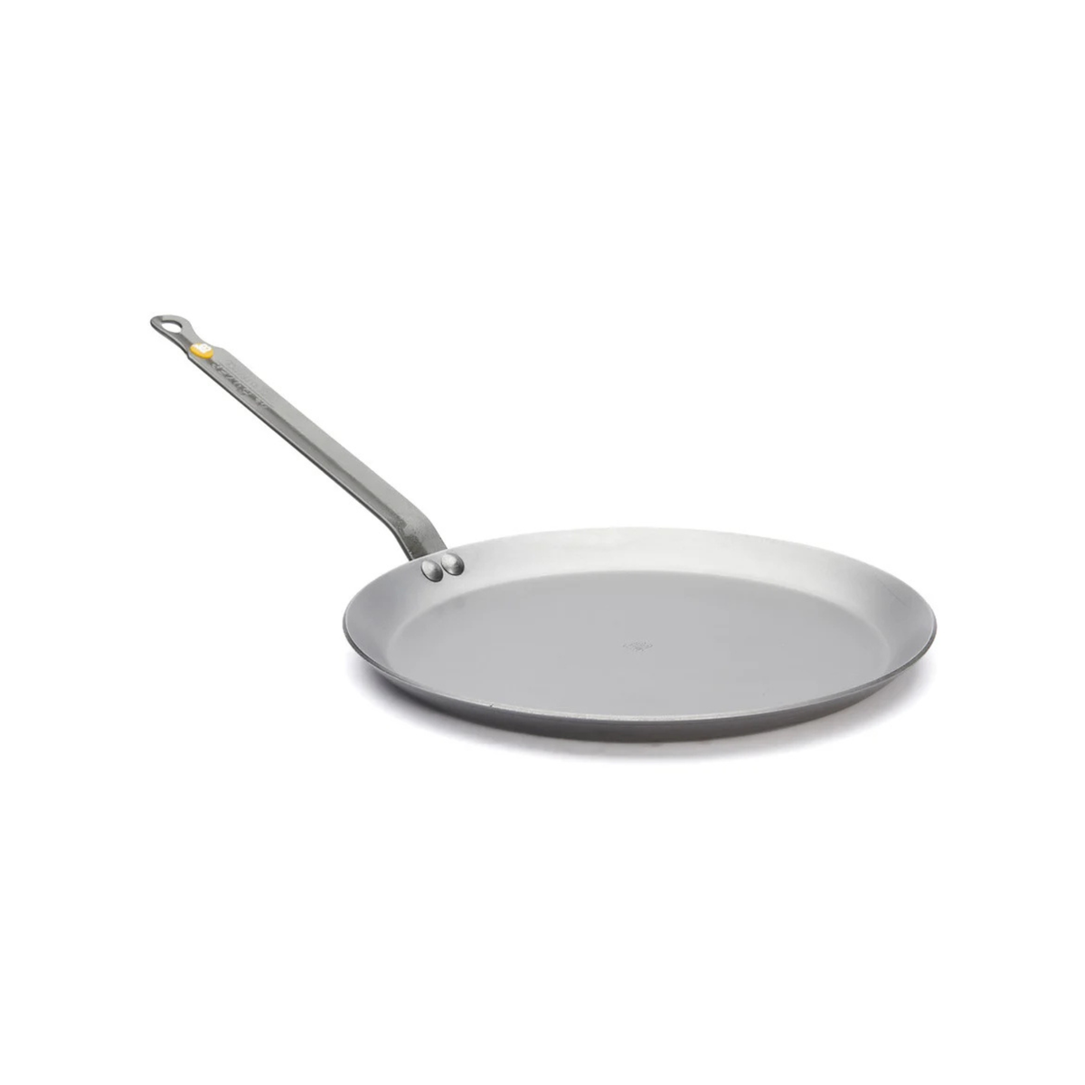 Poêle à crêpes en acier vue de trois quarts