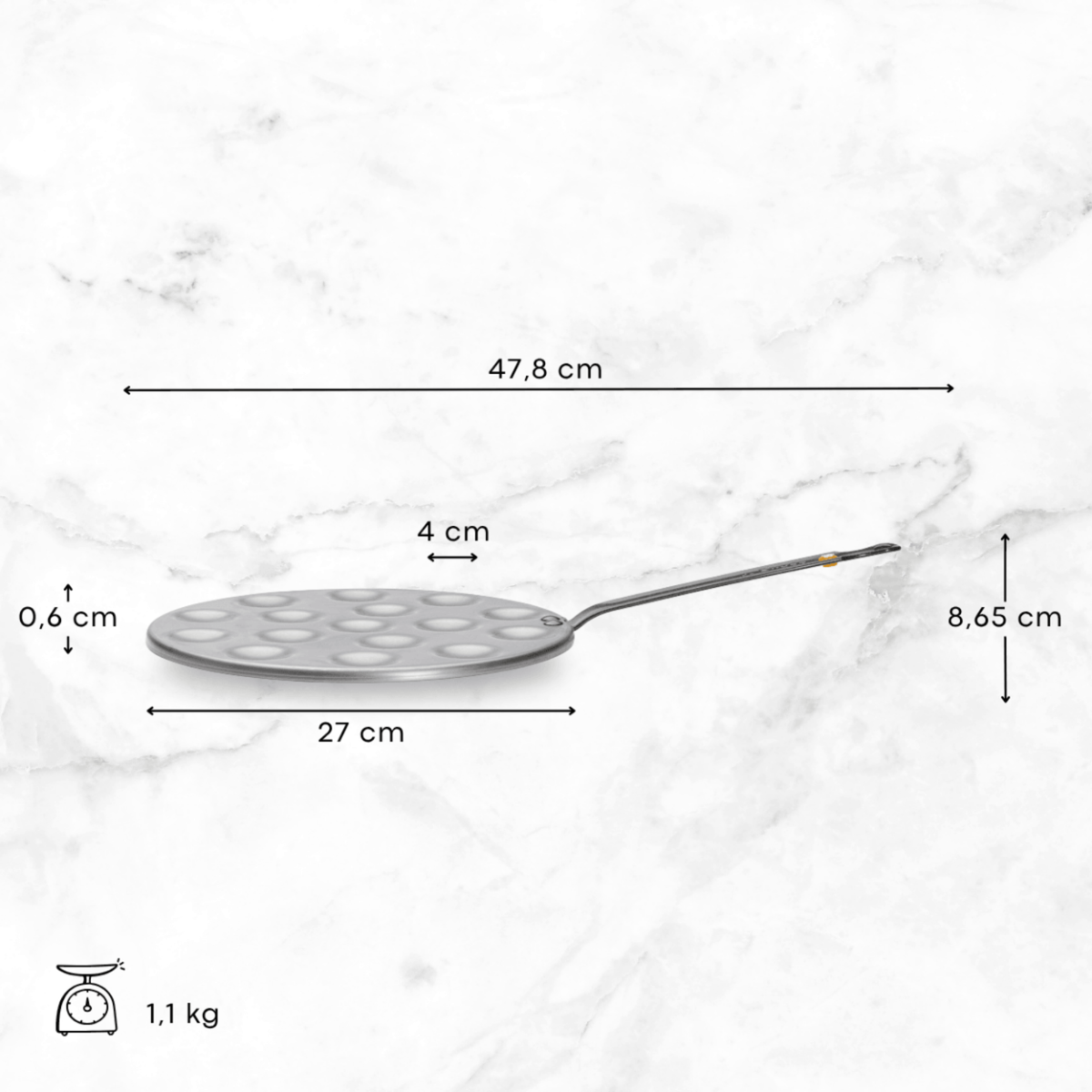 Poêle à blinis 16 empreintes – dimensions 27 cm