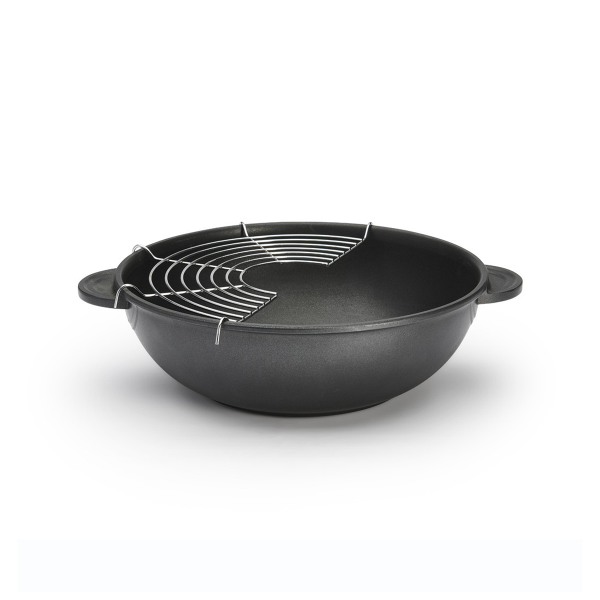 Cocotte ronde noire avec grille de cuisson