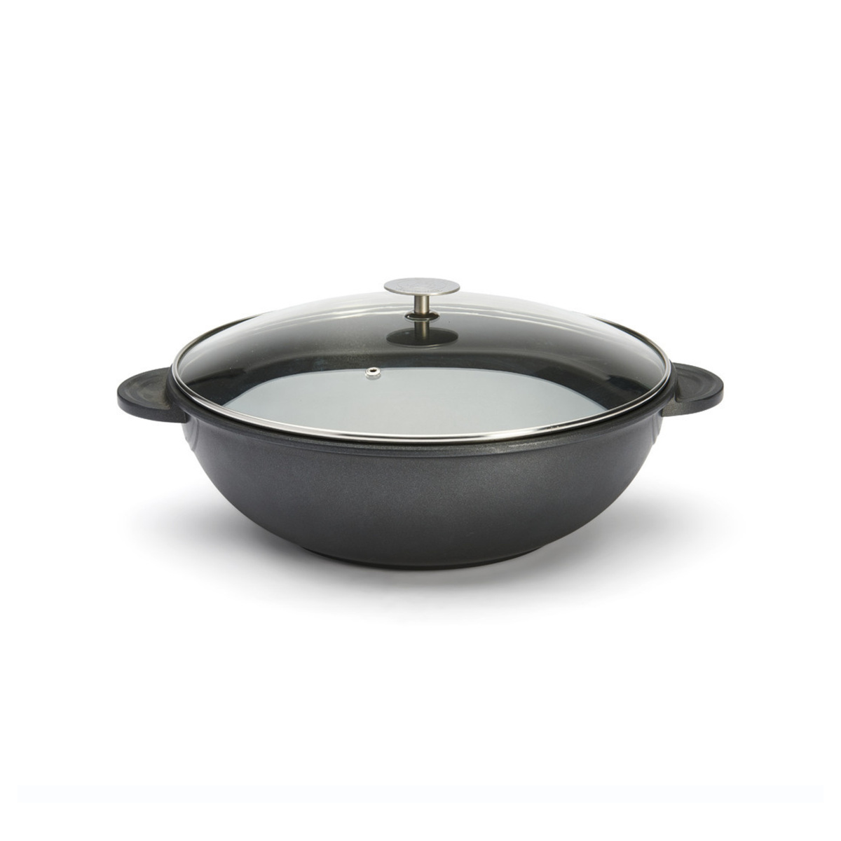 Cocotte ronde noire avec couvercle en verre
