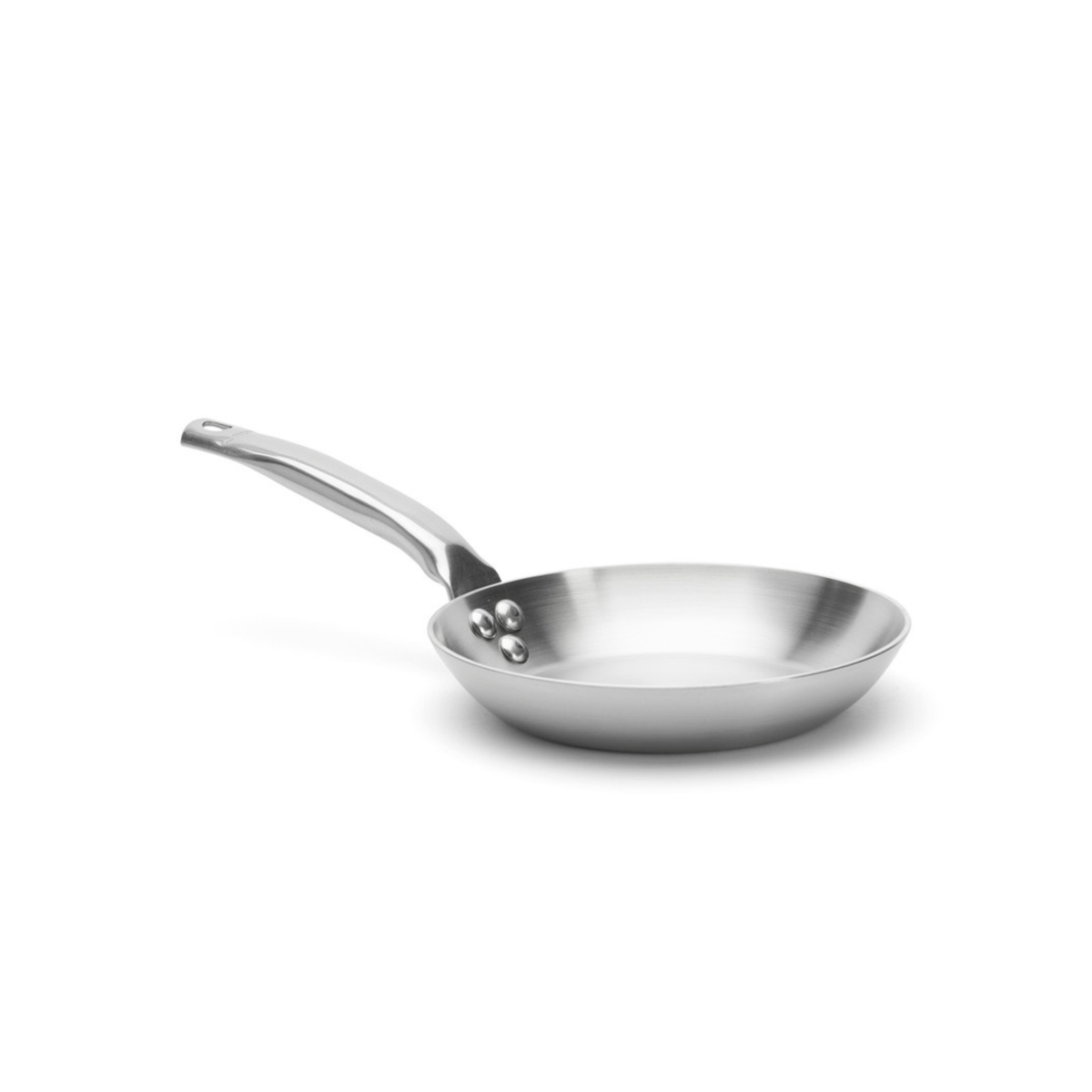 Poêle en inox De Buyer vue de trois quarts