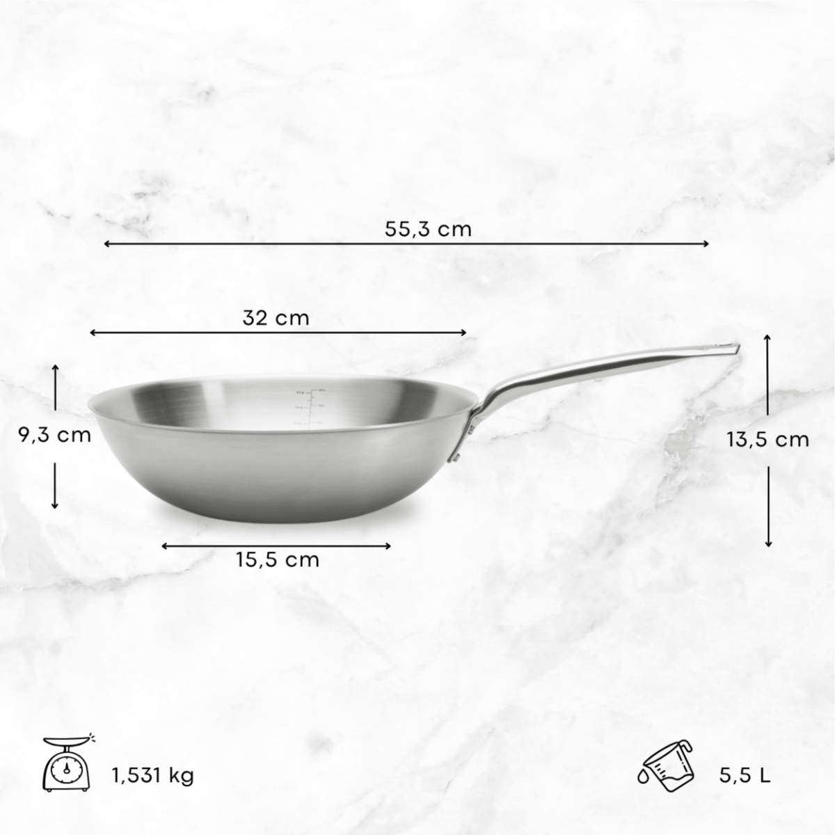 Wok en inox De Buyer 32 cm – dimensions et contenance