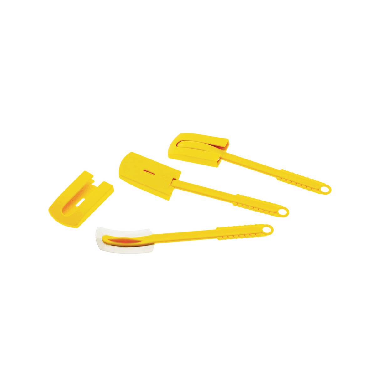 Lot de 3 spatules jaunes de pâtisserie avec racloir et protections
