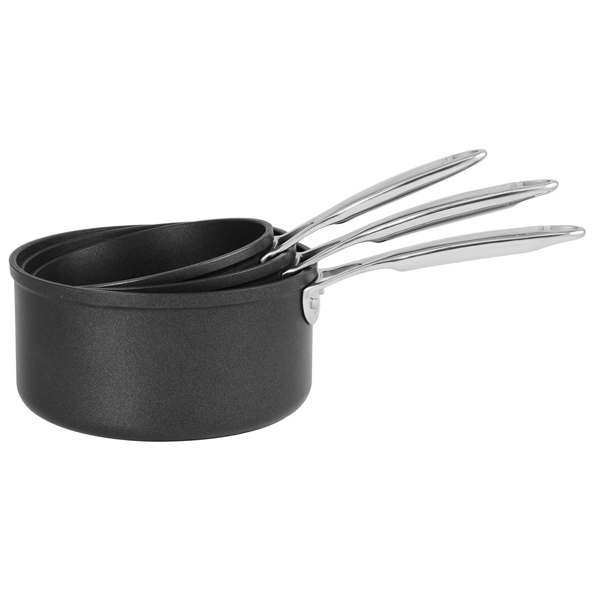 Lot de 3 casseroles empilables noires avec poignées inox