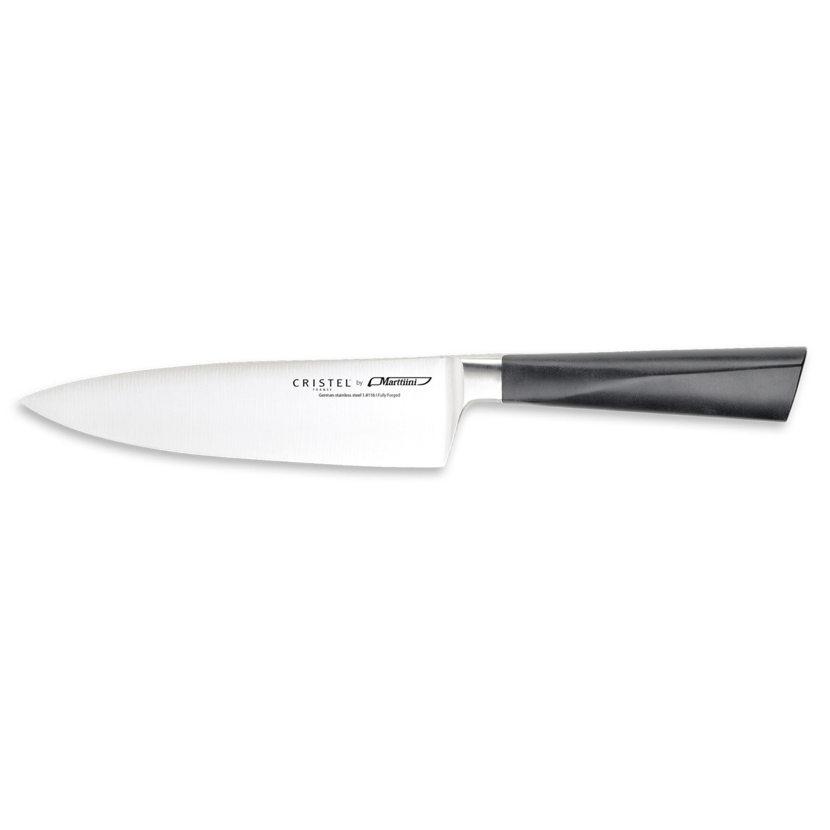 Couteau de chef Cristel à lame large en inox et manche noir