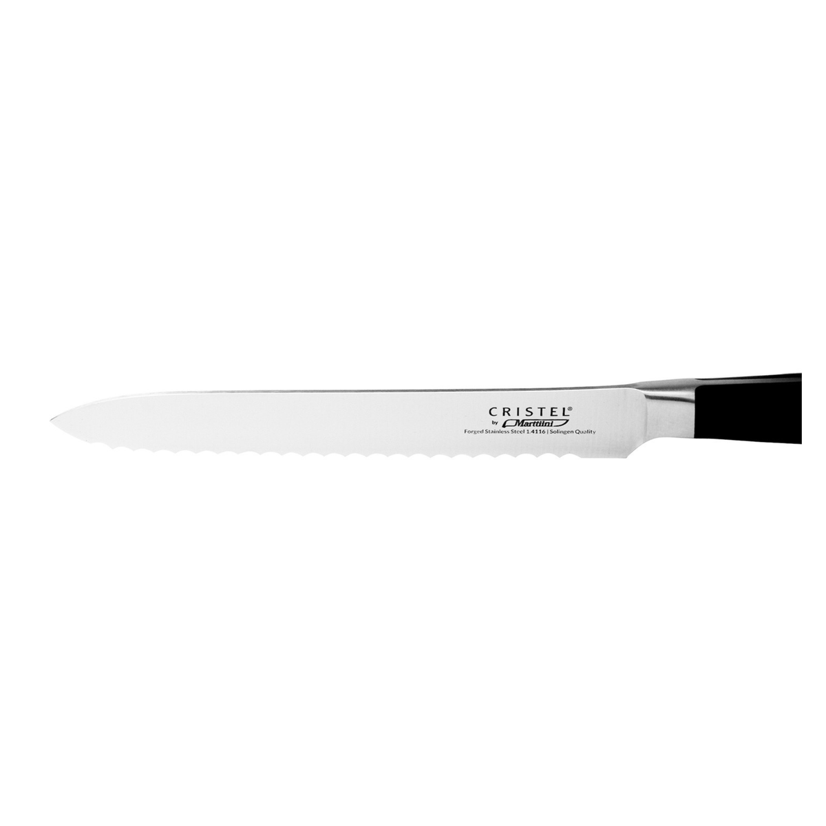 Lame crantée en inox du couteau à pain Cristel