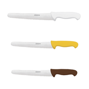 Couteaux à pain à lame dentelée avec manches blanc, jaune et marron